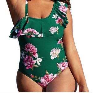 Cupshe   Green Flower  Printed  One Shoulder